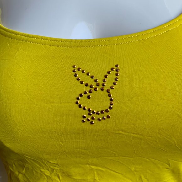 playboy yellow studded bunny logo crop tankini swim top - Picture 4 of 6